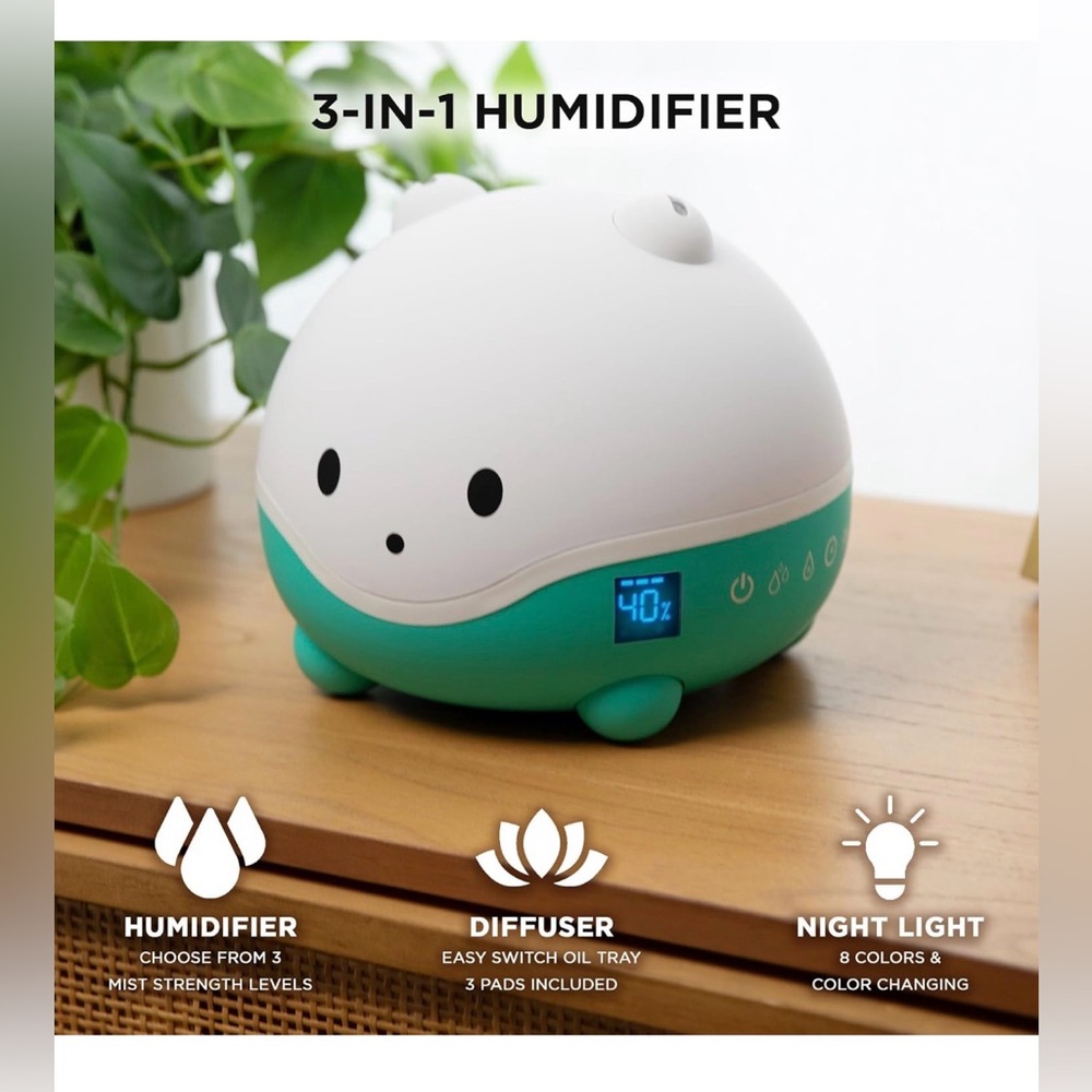Children's All-In-One Humidifier Diffuser & Nightlight - White/Teal - Wispi
